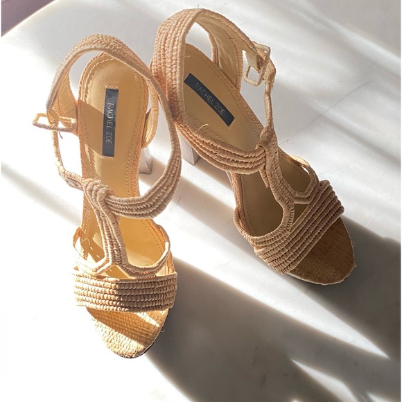 Rachel Zoe Rachel Zoe 9 Natural Straw Wood T-Strap Platform Heel Sandals - Picture 4 of 12